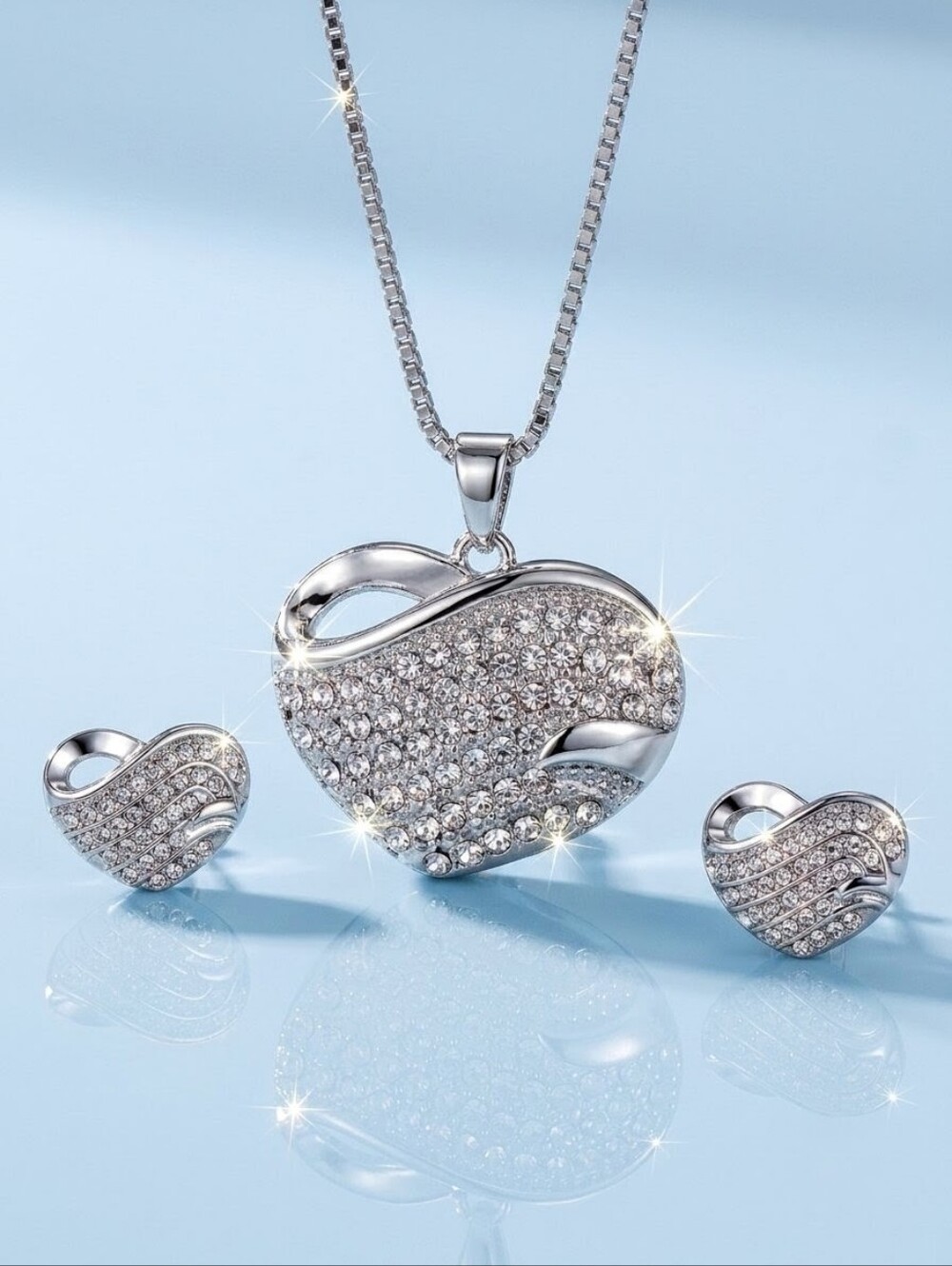Swarovski Crystal Pavé Sculptural Heart Statement Pendant Necklace 925 Overlay